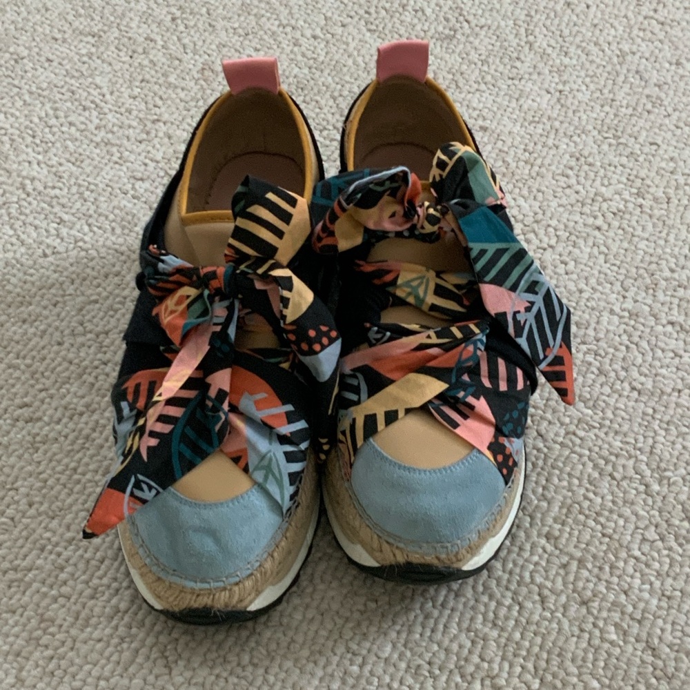 Free People Black Multicolor Espadrille Sneakers with Patterned Bow - Picture 2 of 7